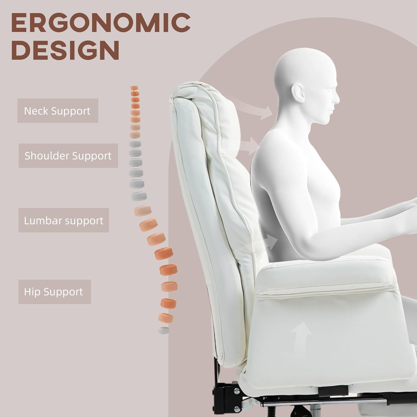 Executive Office Chair, PU Leather Ergonomic Office Desk Chair with Footrest, Reclining and Swivel Chair, White