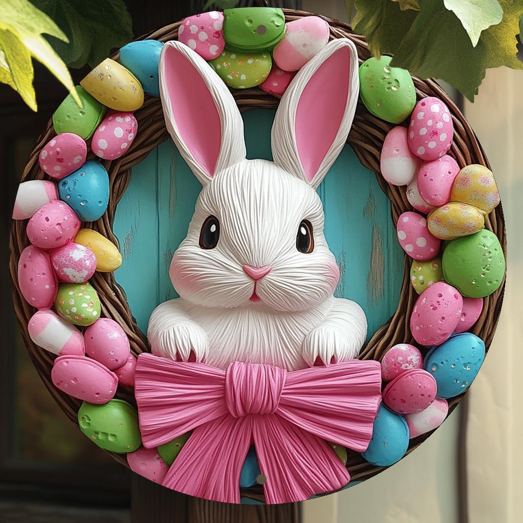 Aluminum Easter Bunny Wreath Wall Sign-1