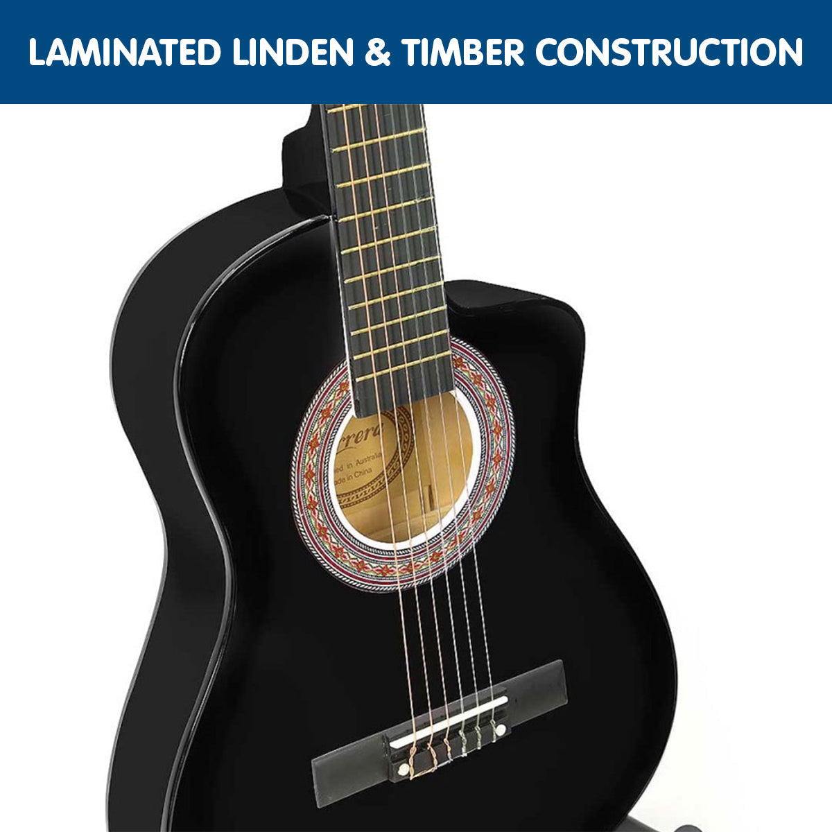 NNEDPE 38in Cutaway Acoustic Guitar with guitar bag - Black