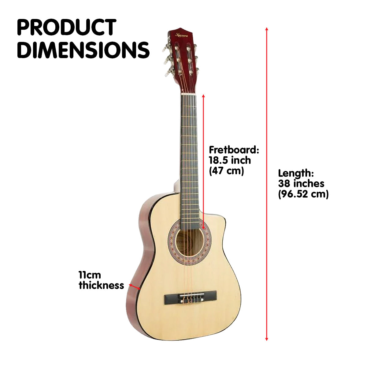 NNEDPE 38in Cutaway Acoustic Guitar with guitar bag - Natural