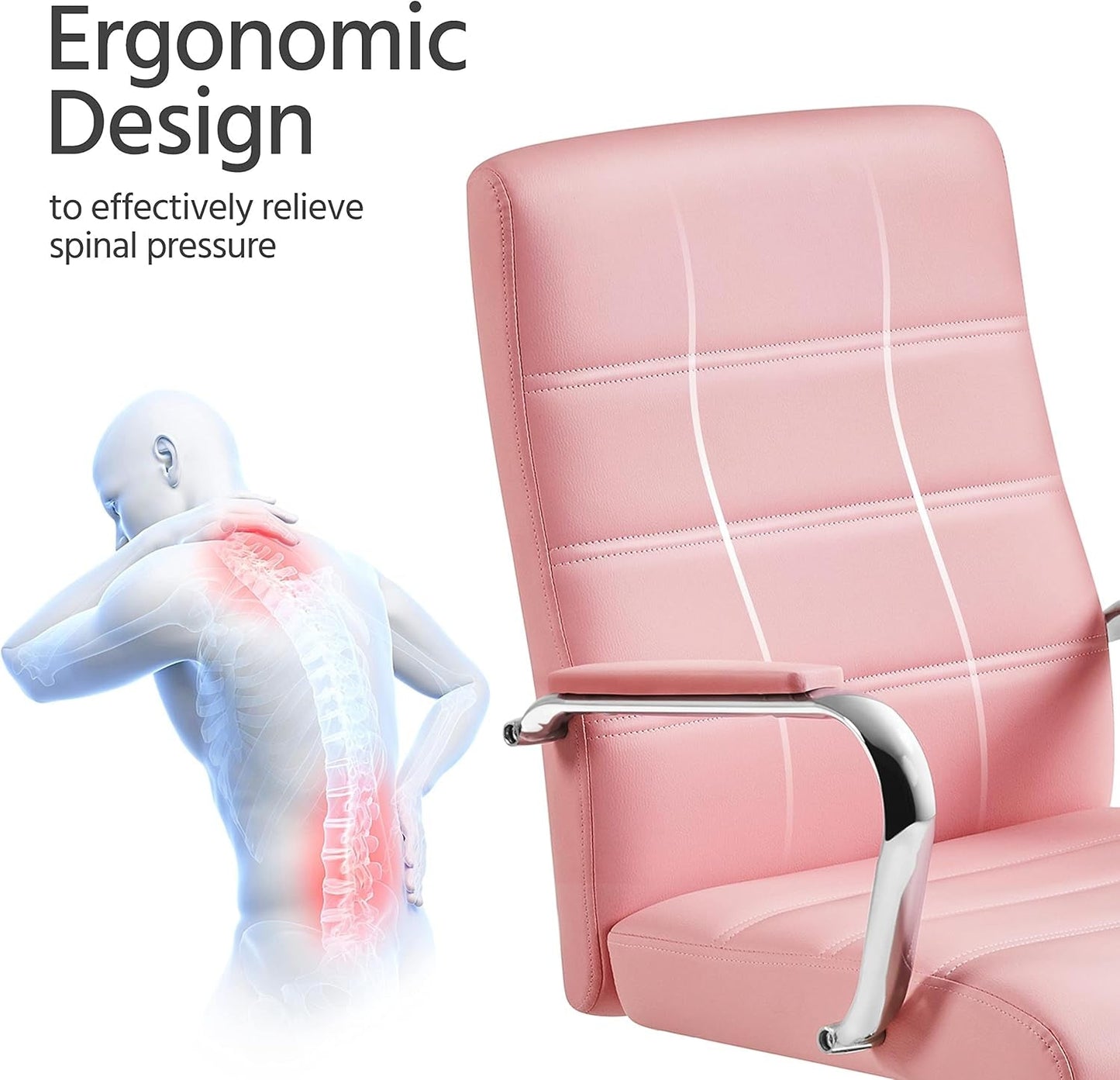 Mid-Back Office Chair with Arms 360� Swivel PU Leather Height Adjustable Office Executive Chair, Pink