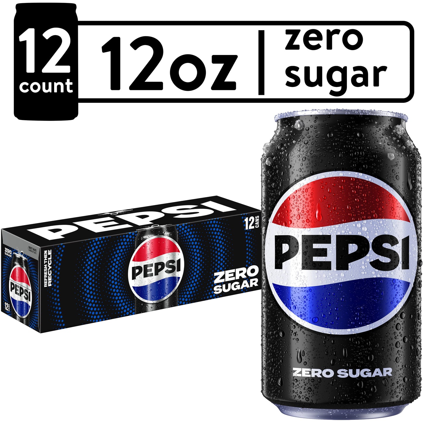 Cola Zero Sugar Soda Pop, 12 Fl Oz, 12 Pack Cans