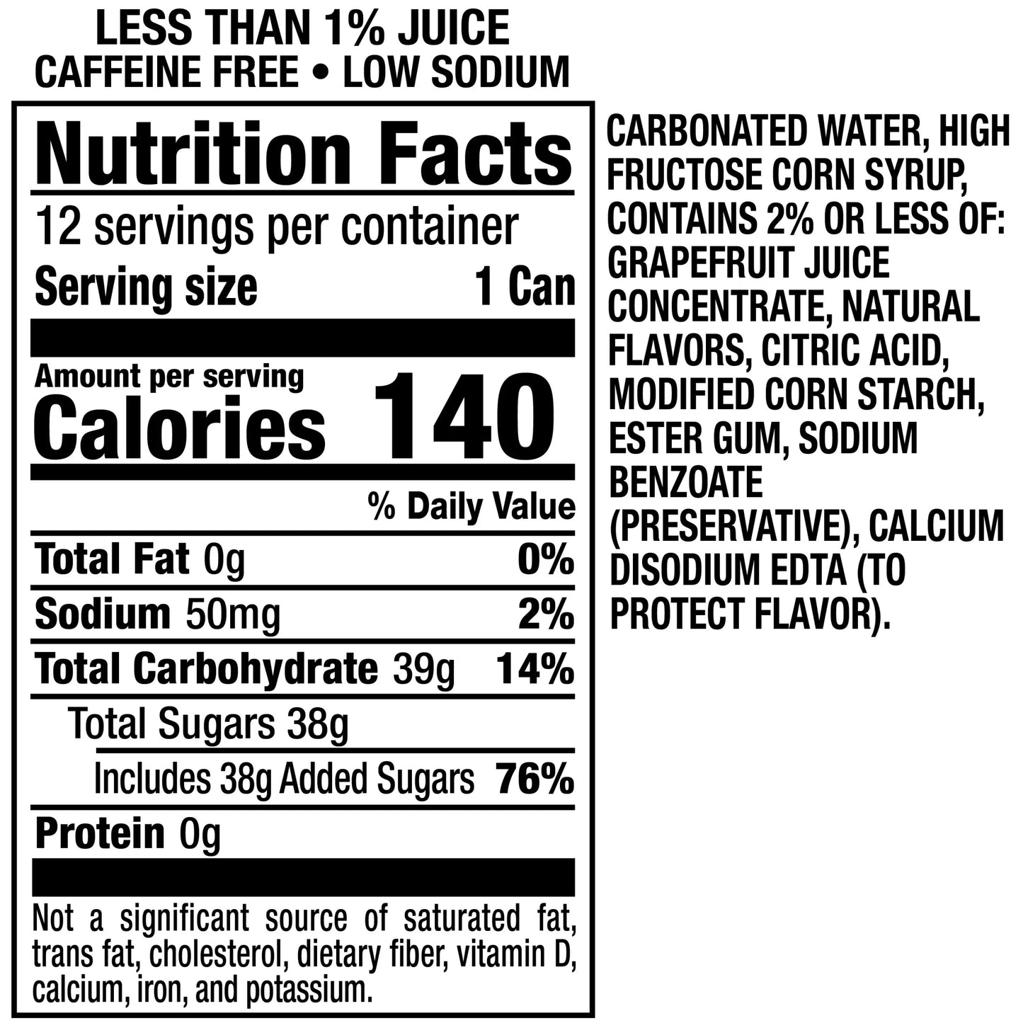 PR Caffeine Free Grapefruit Soda Pop, 12 Fl Oz, 12 Pack Cans