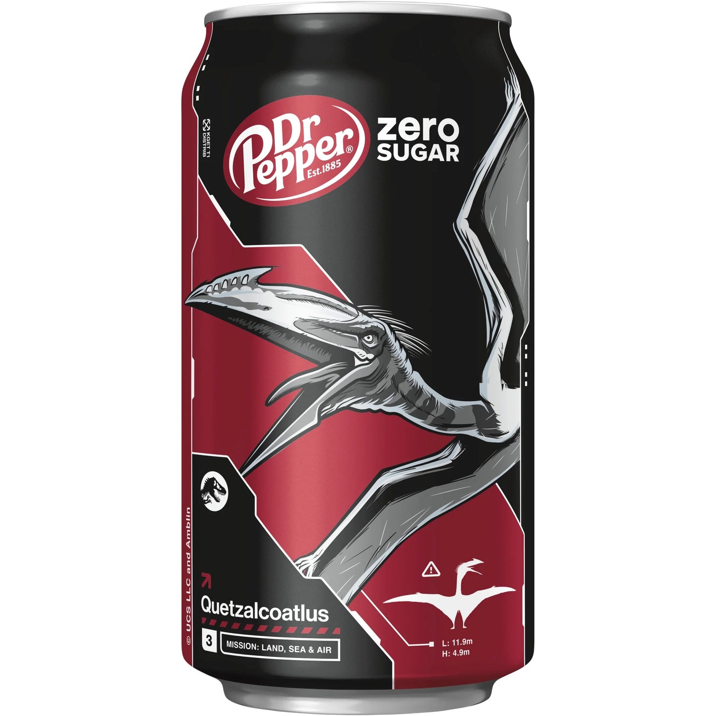 Dr Pepper Zero Sugar Soda Pop, 12 Fl Oz, 12 Pack Cans, Jurassic World Rebirth Limited Edition