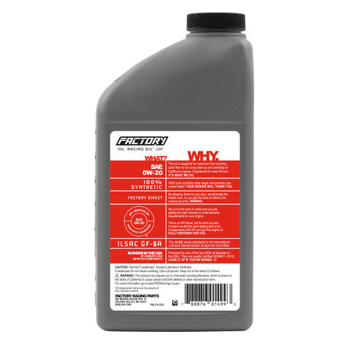 Factory Racing Parts Deluxe Oil Change Kit Compatible with Lexus RX350 (RWD) 3.5L 2016-2021, RX350L 3.5L 2018 0W-20 Full Synthetic - 6 Quarts