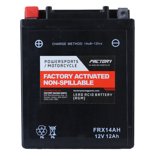 Factory Racing Parts AGM Battery FRX14AH For ATVs, UTVs, Motorcycles, Snowmobiles YTX14AH, YB14-A2