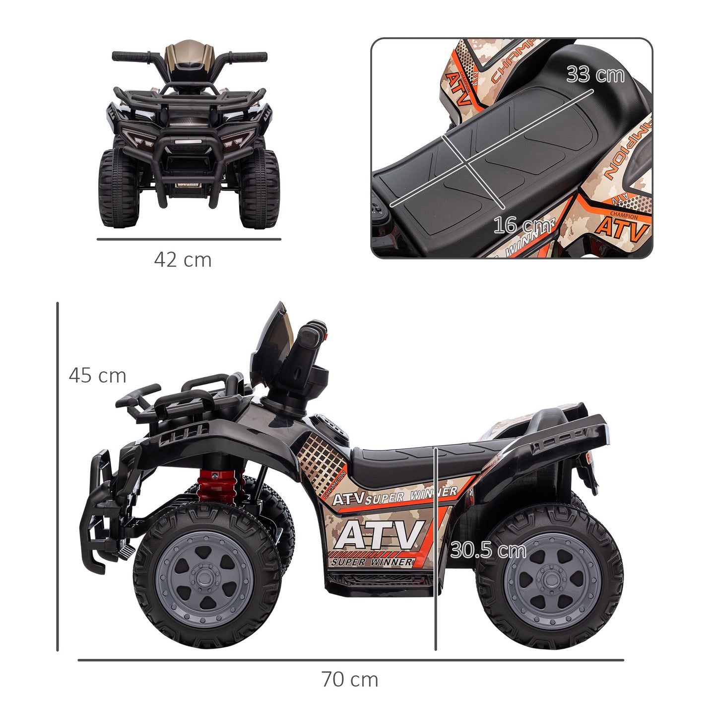 PlayPatch™ Kids Ride-on Four Wheeler ATV Car with Real Working Headlights, 6V Battery Powered Motorcycle for 18-36 Months, Black