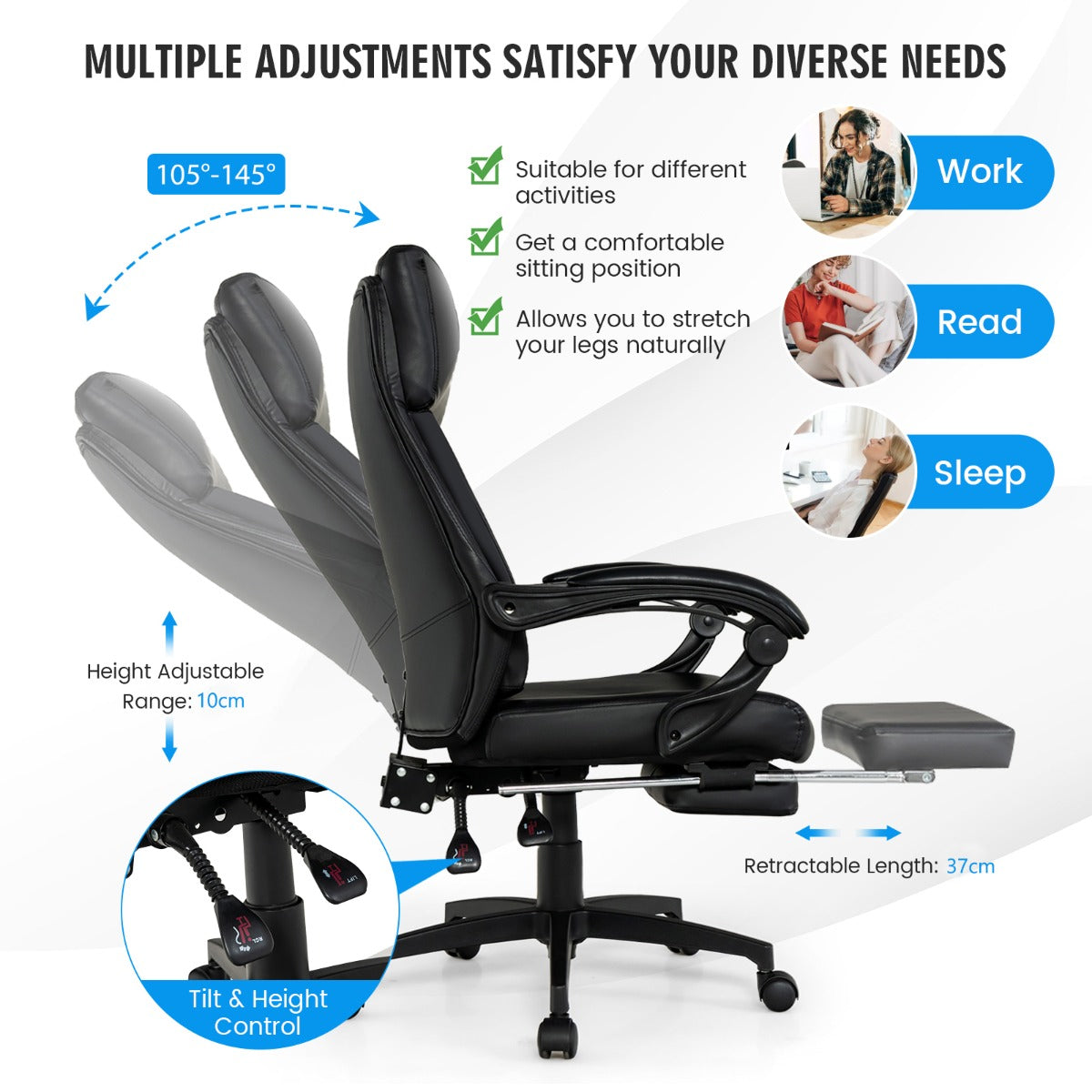 NNECW Ergonomic Executive Office Chair with Retractable Footrest for Office
