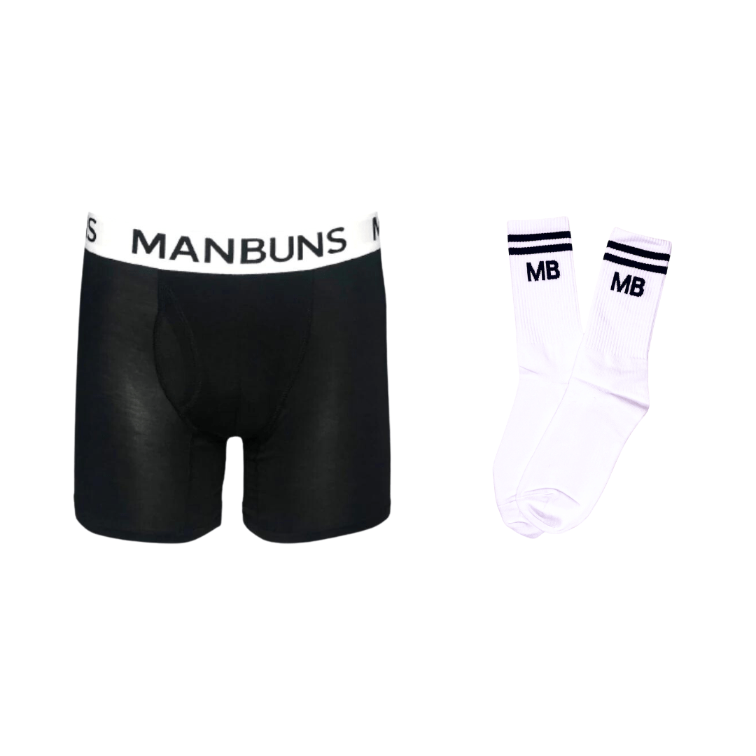 Men's Classic Black Boxer Brief Underwear with Pouch and Athleisure Crew Sock Set-0