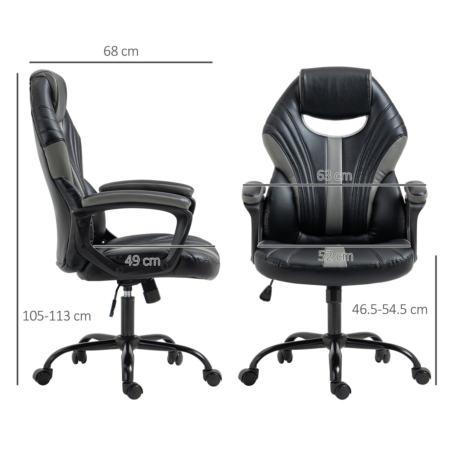 HomeProvisions™ Racing Gaming Chair, Home Office Computer Desk Chair, Faux Leather Gamer Chair with Swivel Wheels, Black Grey