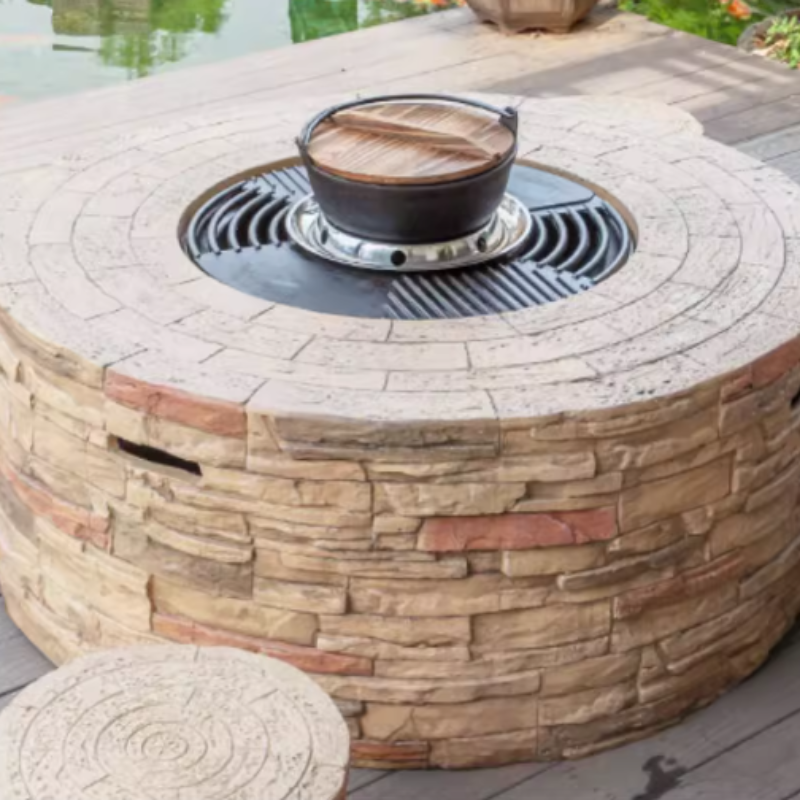 HomeProvisions™ Outdoor Stone Charcoal Barbecue Grill with Hot Pot