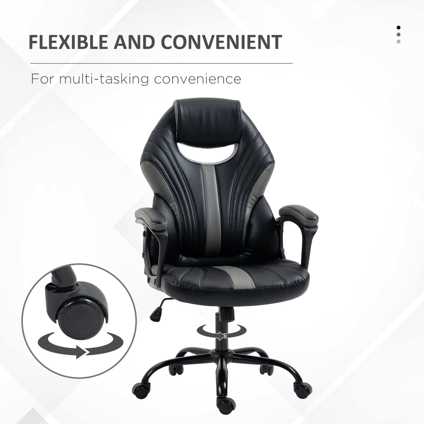 HomeProvisions™ Racing Gaming Chair, Home Office Computer Desk Chair, Faux Leather Gamer Chair with Swivel Wheels, Black Grey