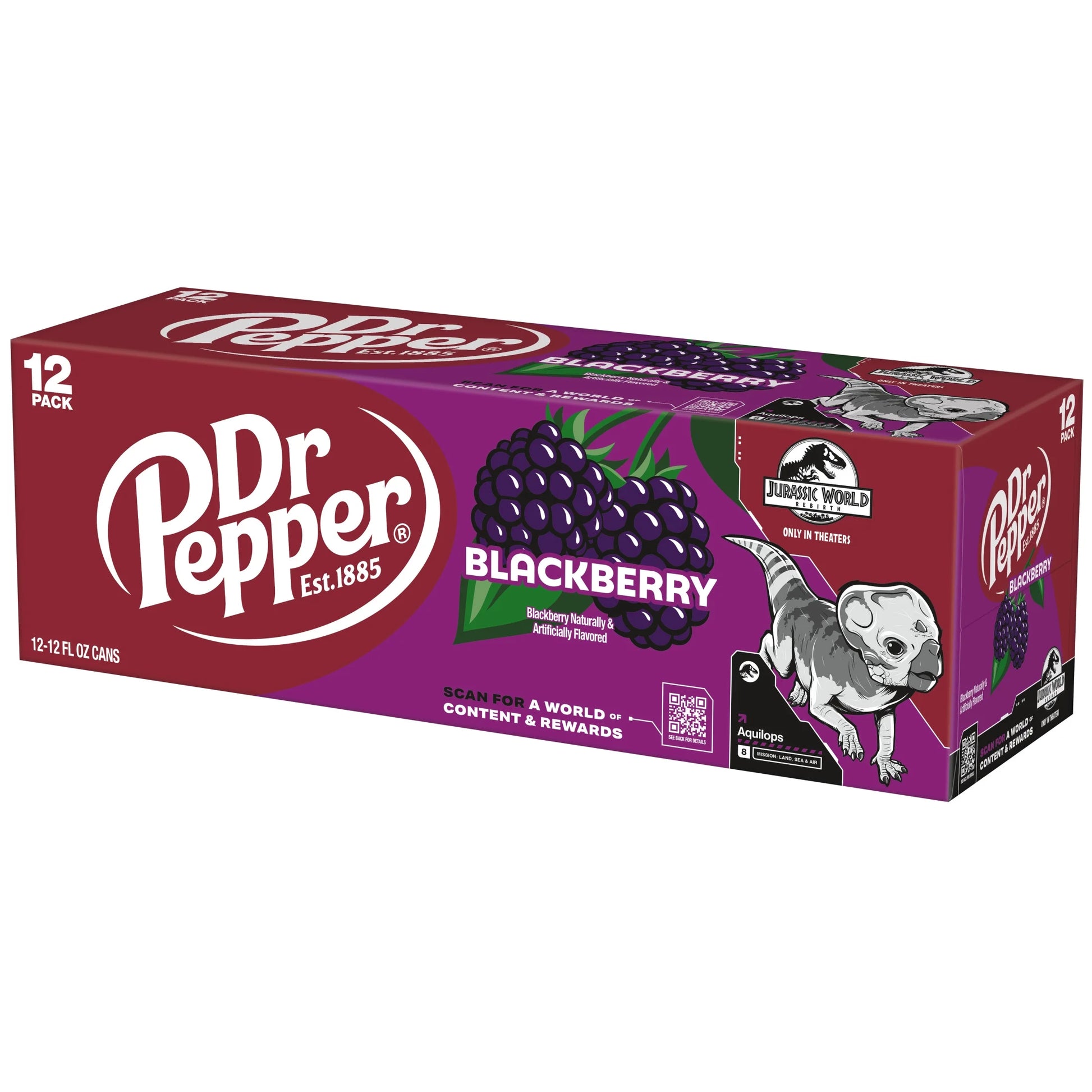 Dr Pepper Blackberry Soda Pop, 12 Fl Oz, 12 Pack Cans, Jurassic World Rebirth Limited Edition