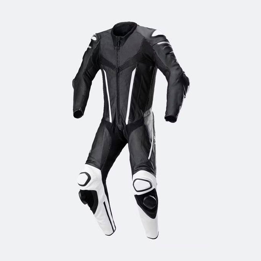 StealthPro Black & White Leather Biker Suit
