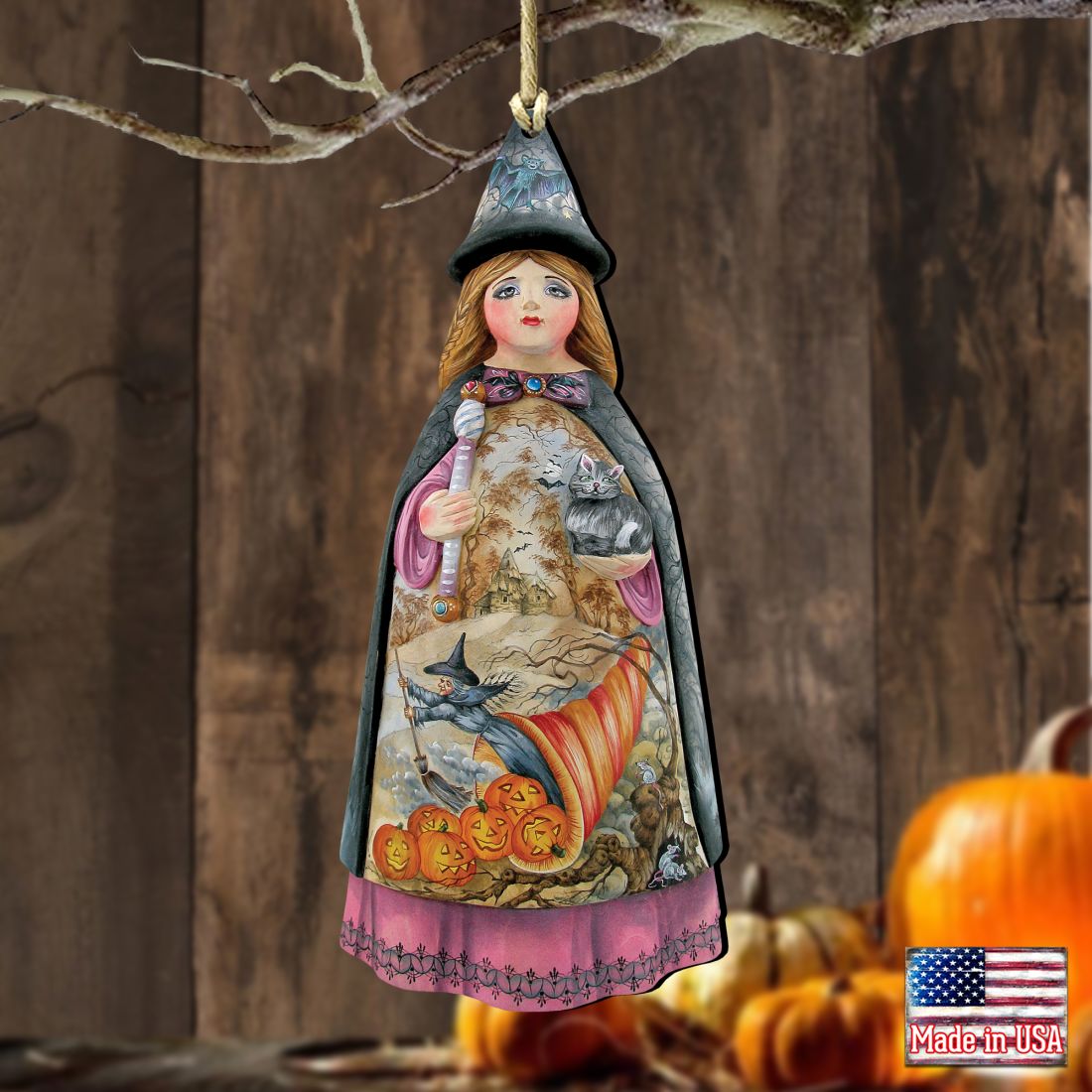 Halloween Witch Wooden Ornaments by G. DeBrekht - Thanksgiving Halloween Decor - 8114170