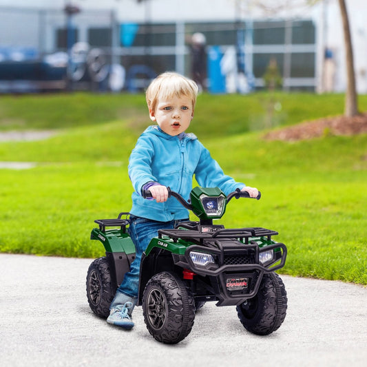 PlayPatch™ 12V Kids Quad Bike with Forward Reverse Functions, Electric Ride On ATV with Music, LED Headlights, for Ages 3-5 Years - Green