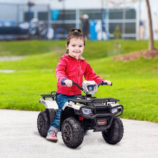 PlayPatch™ 12V Kids Quad Bike with Forward Reverse Functions, Electric Ride On ATV with Music, LED Headlights, for Ages 3-5 Years - White