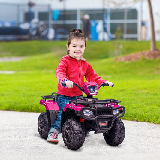 PlayPatch™ 12V Kids Quad Bike with Forward Reverse Functions, Ride On ATV with Music, LED Headlights, for Ages 3-5 Years - Pink