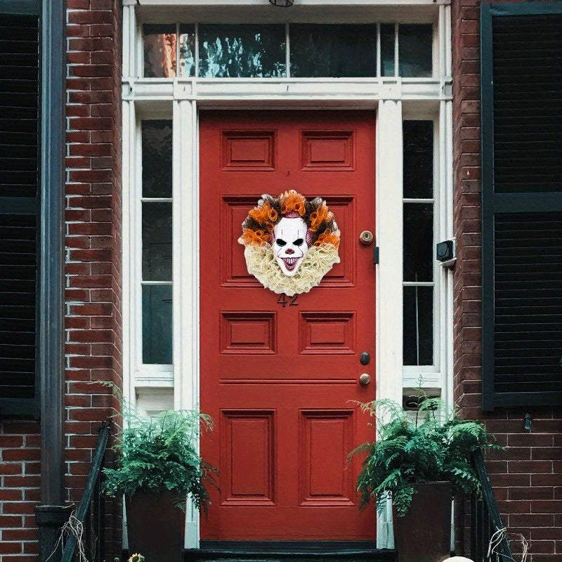 Everyday Festive™ Halloween Joker Mask Wreath Horror Party Decor