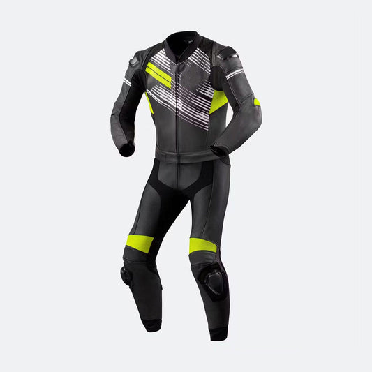 NeonFlash Black Leather Biker Suit