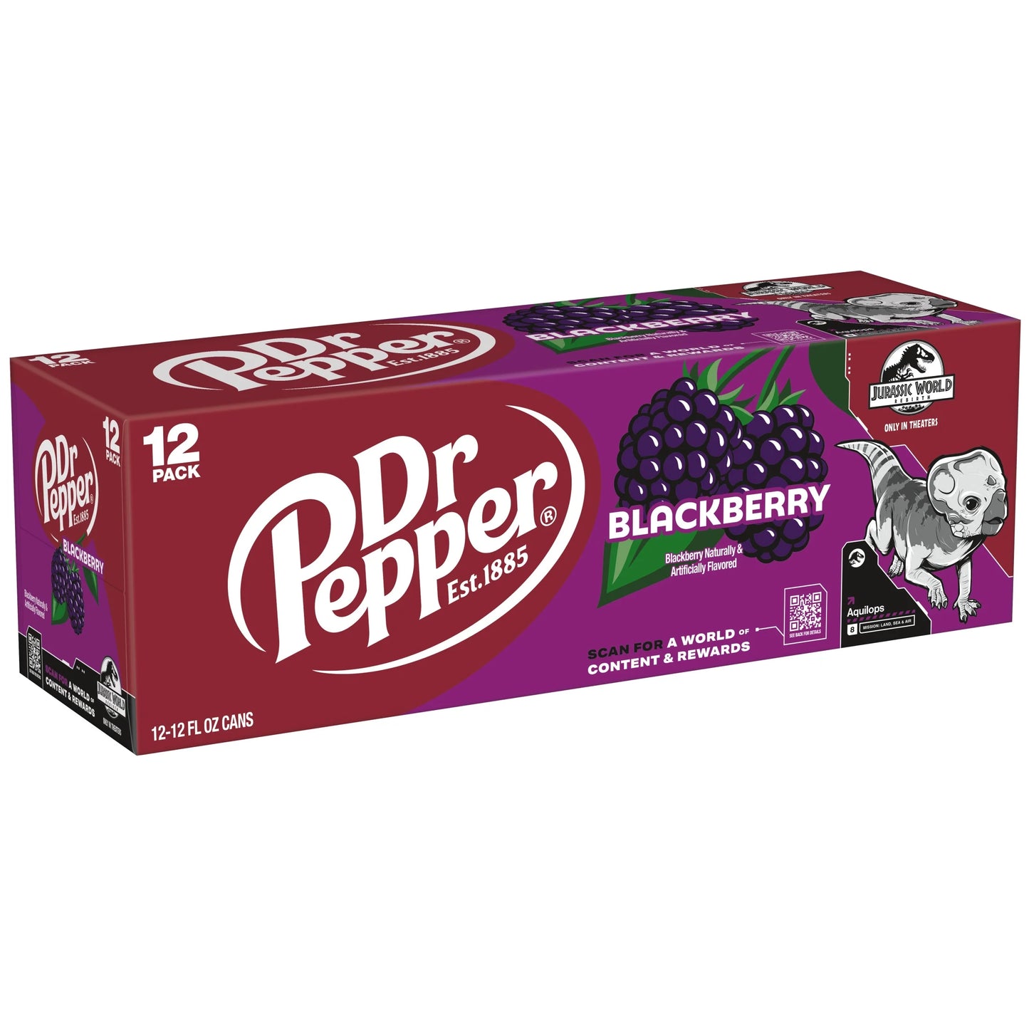 Dr Pepper Blackberry Soda Pop, 12 Fl Oz, 12 Pack Cans, Jurassic World Rebirth Limited Edition