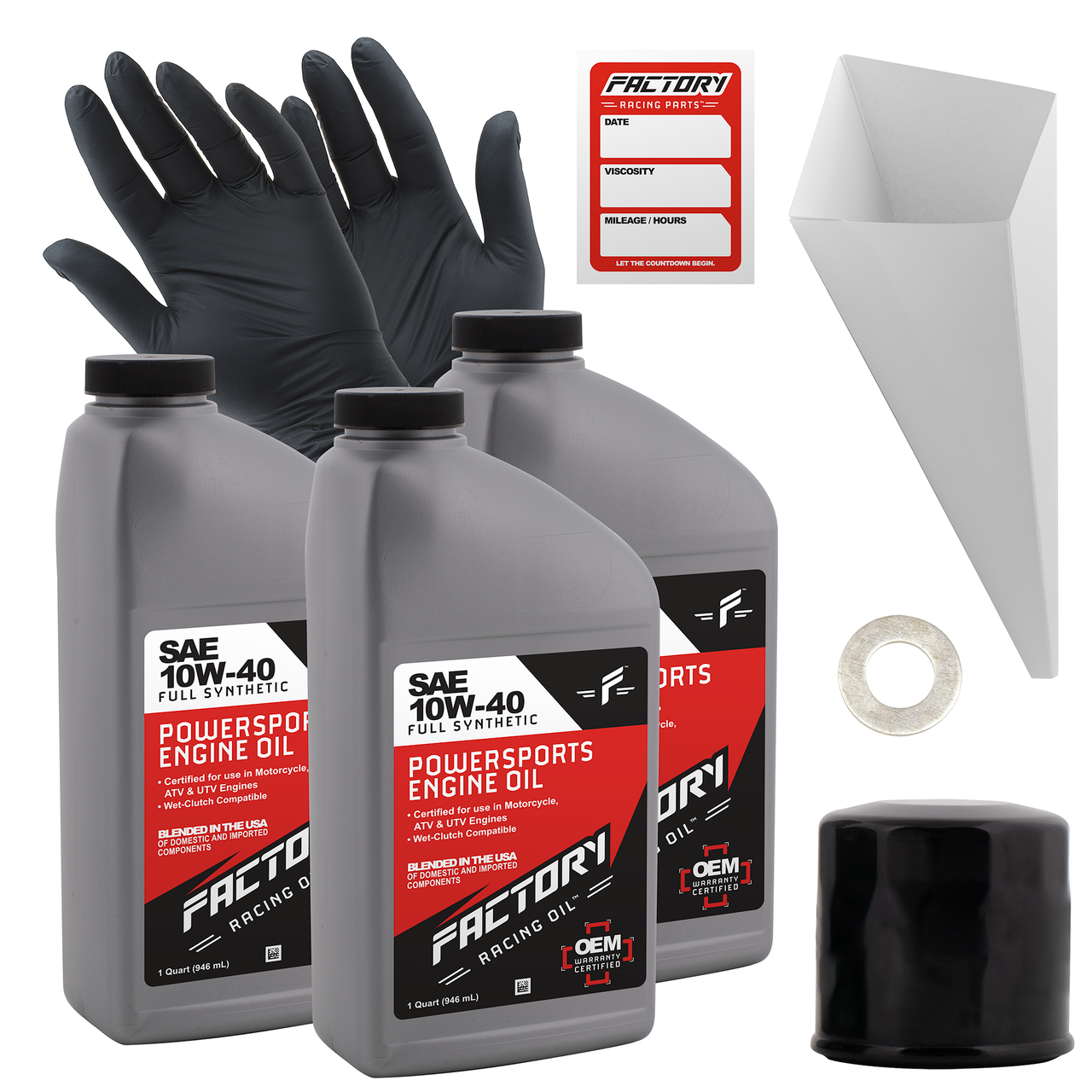 Factory Racing Parts SAE 10W-40 3qt Oil Change Kit Fits Kawasaki KVF750, KRF750