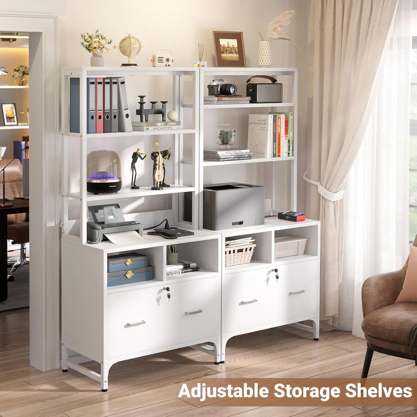 Printer Stand File Cabinet Lock White Office