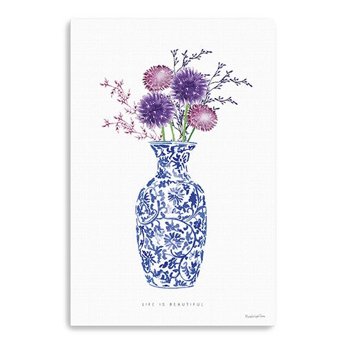 48" x 32" Blue and White Life Floral Vase Canvas Wall Art-0