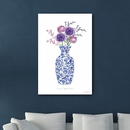 48" x 32" Blue and White Life Floral Vase Canvas Wall Art-3