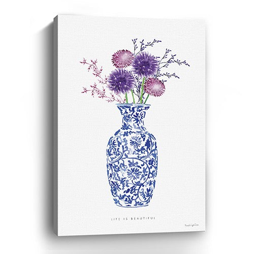 48" x 32" Blue and White Life Floral Vase Canvas Wall Art-1