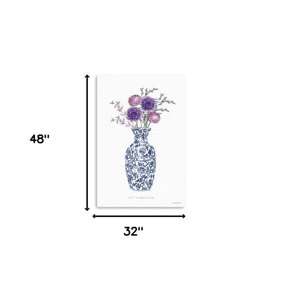 48" x 32" Blue and White Life Floral Vase Canvas Wall Art-4