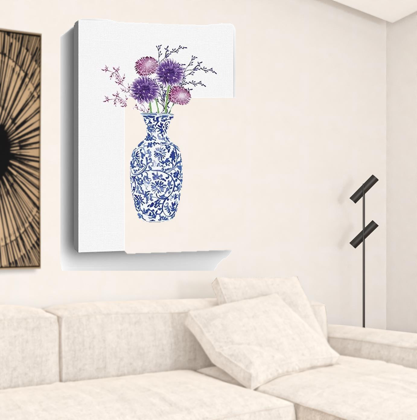 48" x 32" Blue and White Life Floral Vase Canvas Wall Art-2