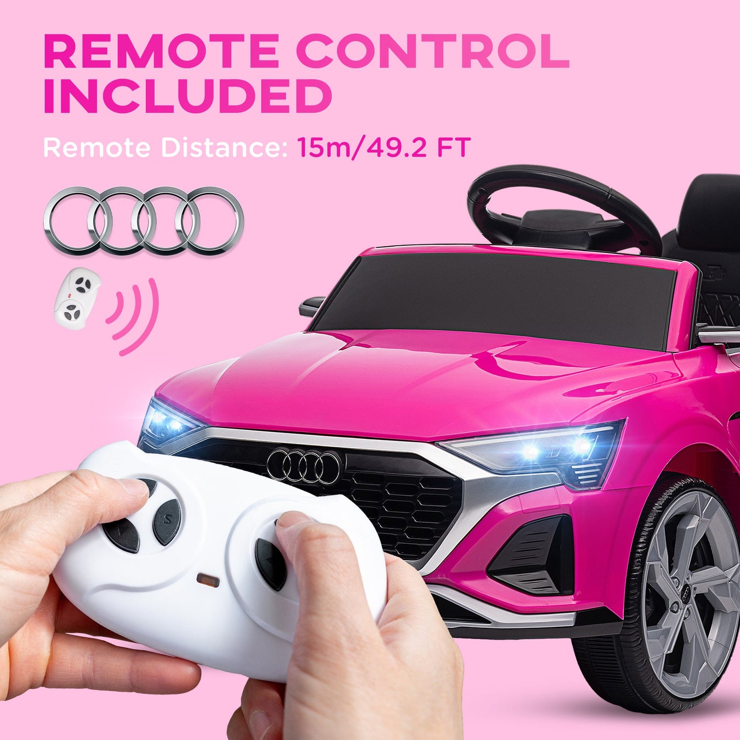 PlayPatch™ Audi Q8 e-tron Sportback Licensed 12V Ride on Car w/ Remote, 4 Spring Suspension Wheels, Headlights, Music, Horn - Pink