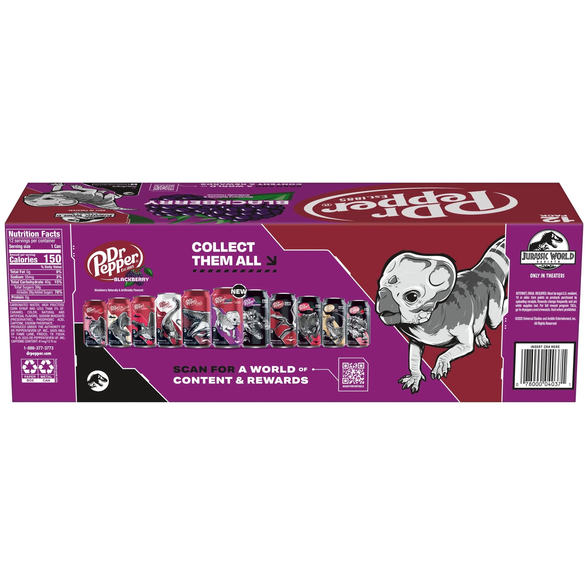 Dr Pepper Blackberry Soda Pop, 12 Fl Oz, 12 Pack Cans, Jurassic World Rebirth Limited Edition
