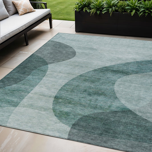 5' X 8' Green And Sage Abstract Washable Indoor Outdoor Area Rug-0