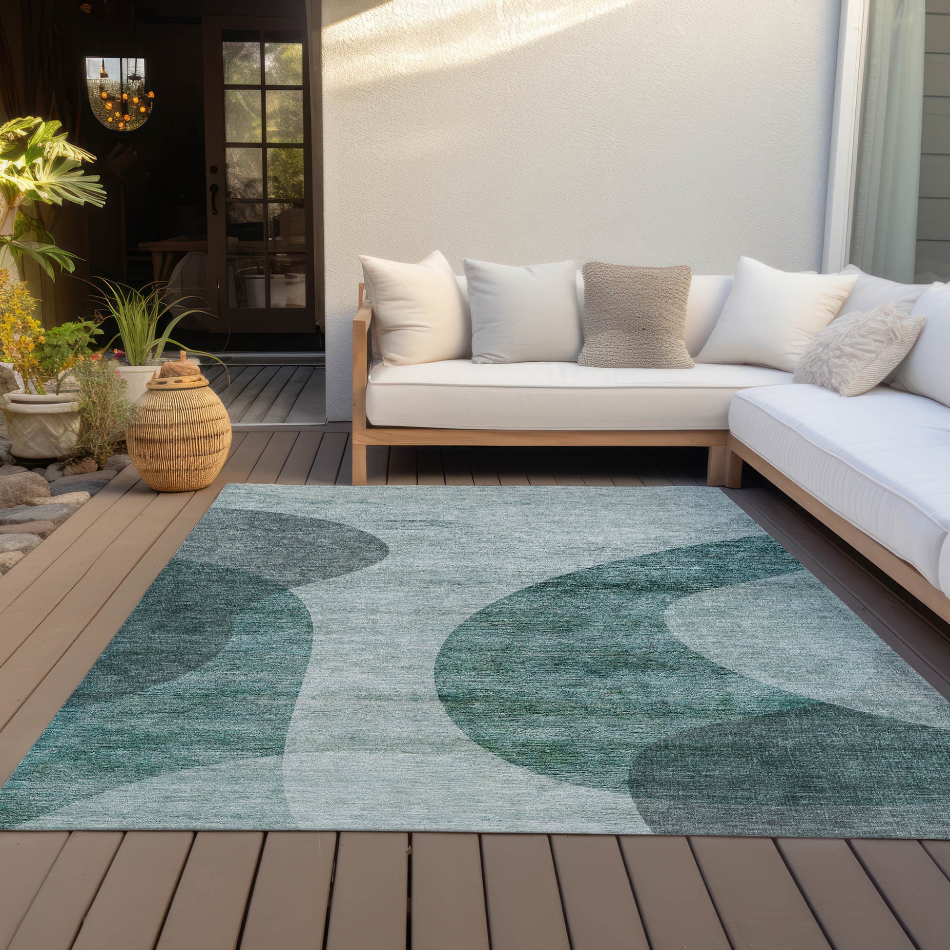 5' X 8' Green And Sage Abstract Washable Indoor Outdoor Area Rug-6