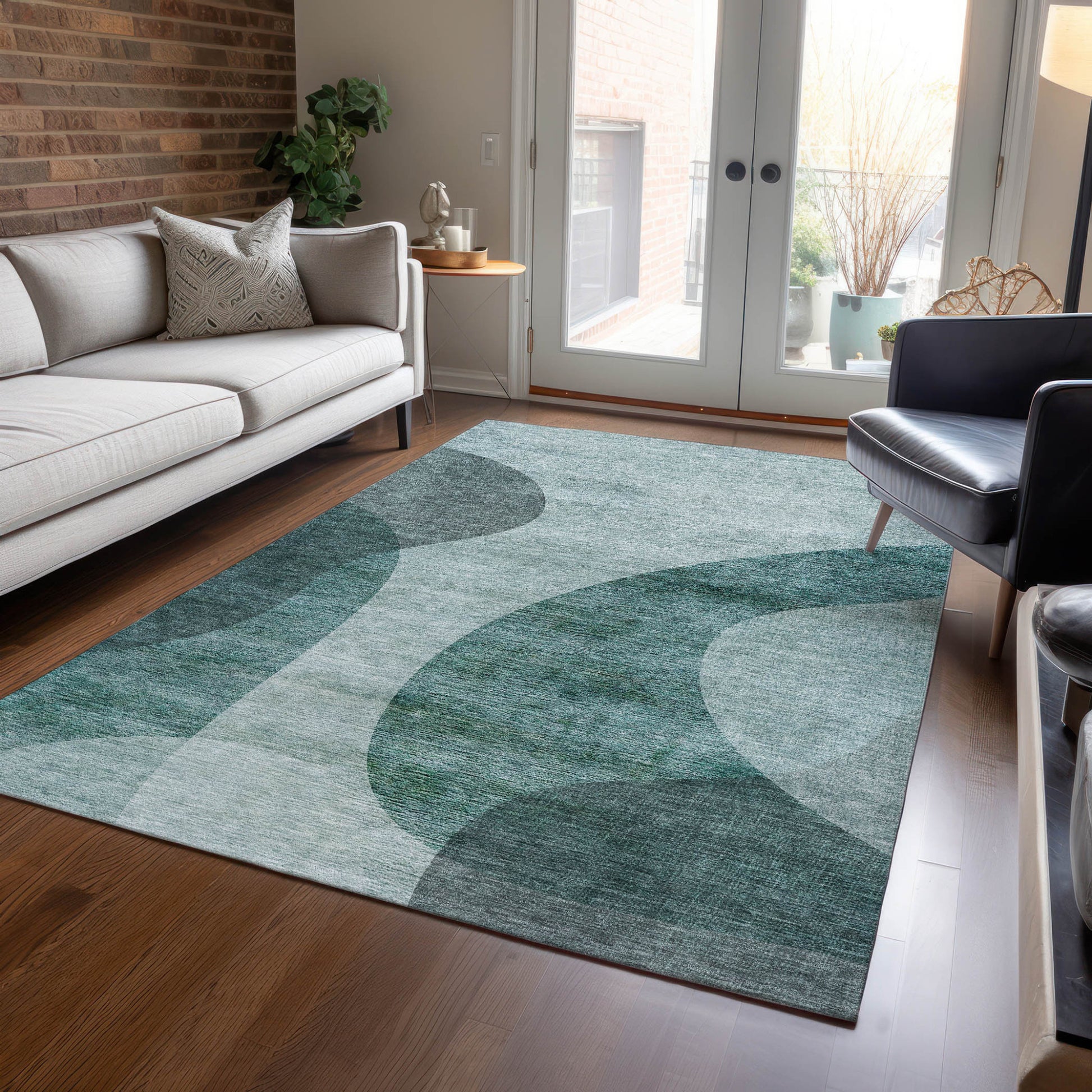 5' X 8' Green And Sage Abstract Washable Indoor Outdoor Area Rug-7