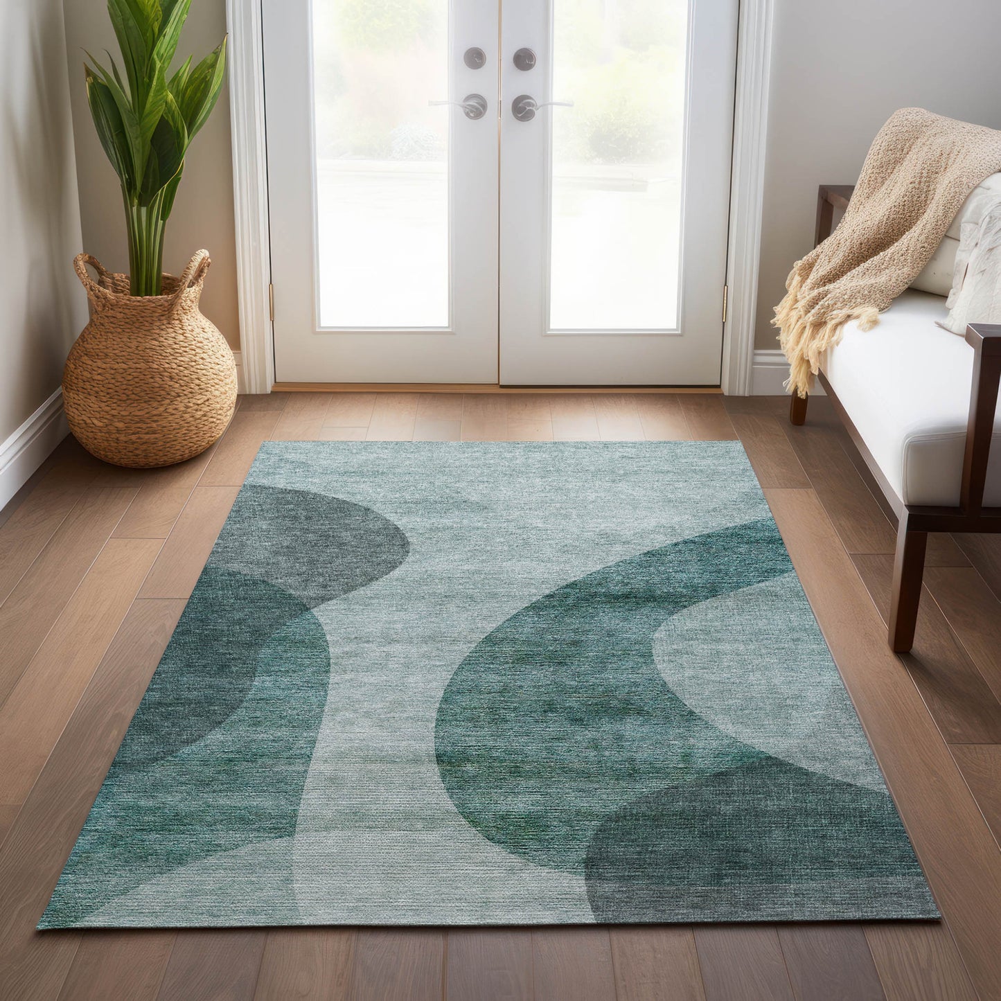 5' X 8' Green And Sage Abstract Washable Indoor Outdoor Area Rug-8