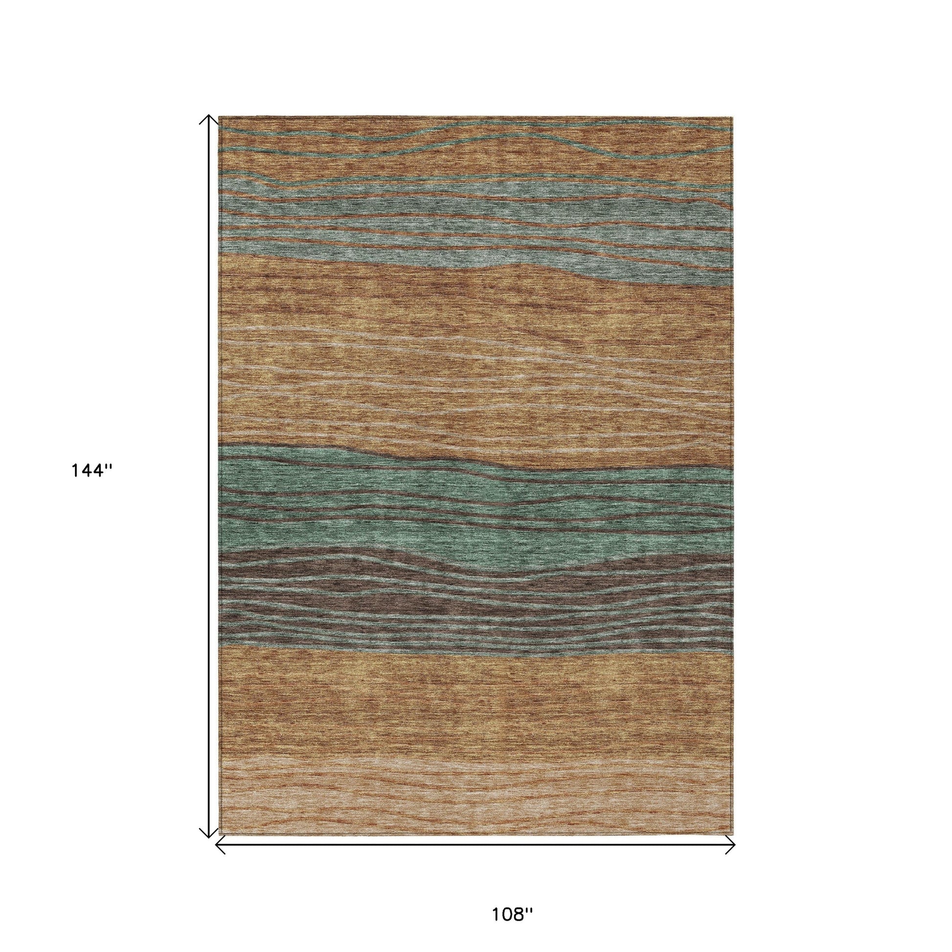 9' X 12' Terra Cotta Copper And Beige Striped Washable Indoor Outdoor Area Rug-2
