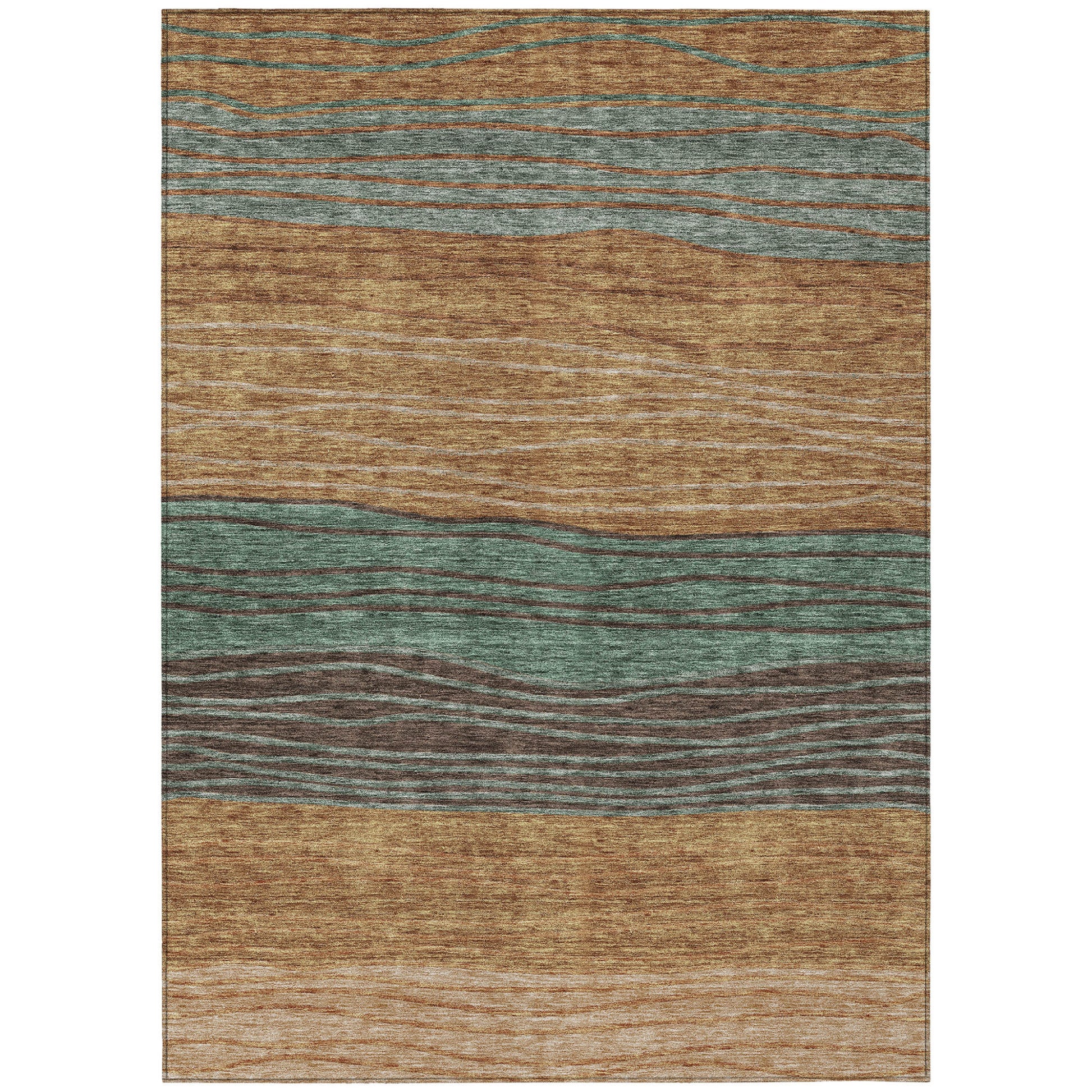 9' X 12' Terra Cotta Copper And Beige Striped Washable Indoor Outdoor Area Rug-1