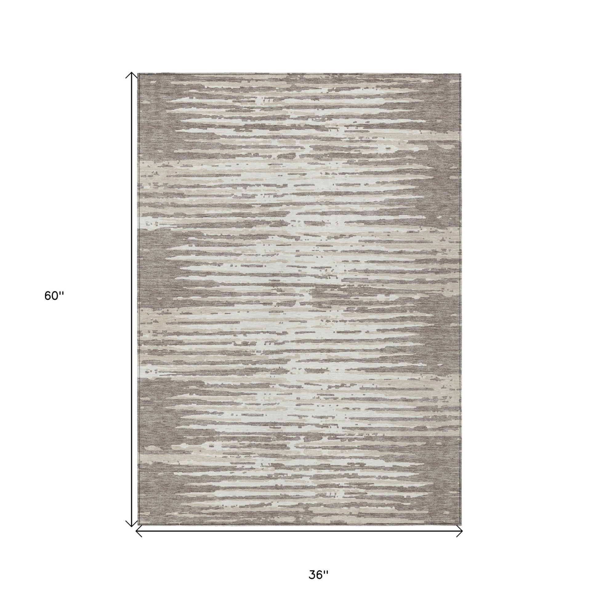 3' X 5' Taupe And Ivory Striped Washable Indoor Outdoor Area Rug-2