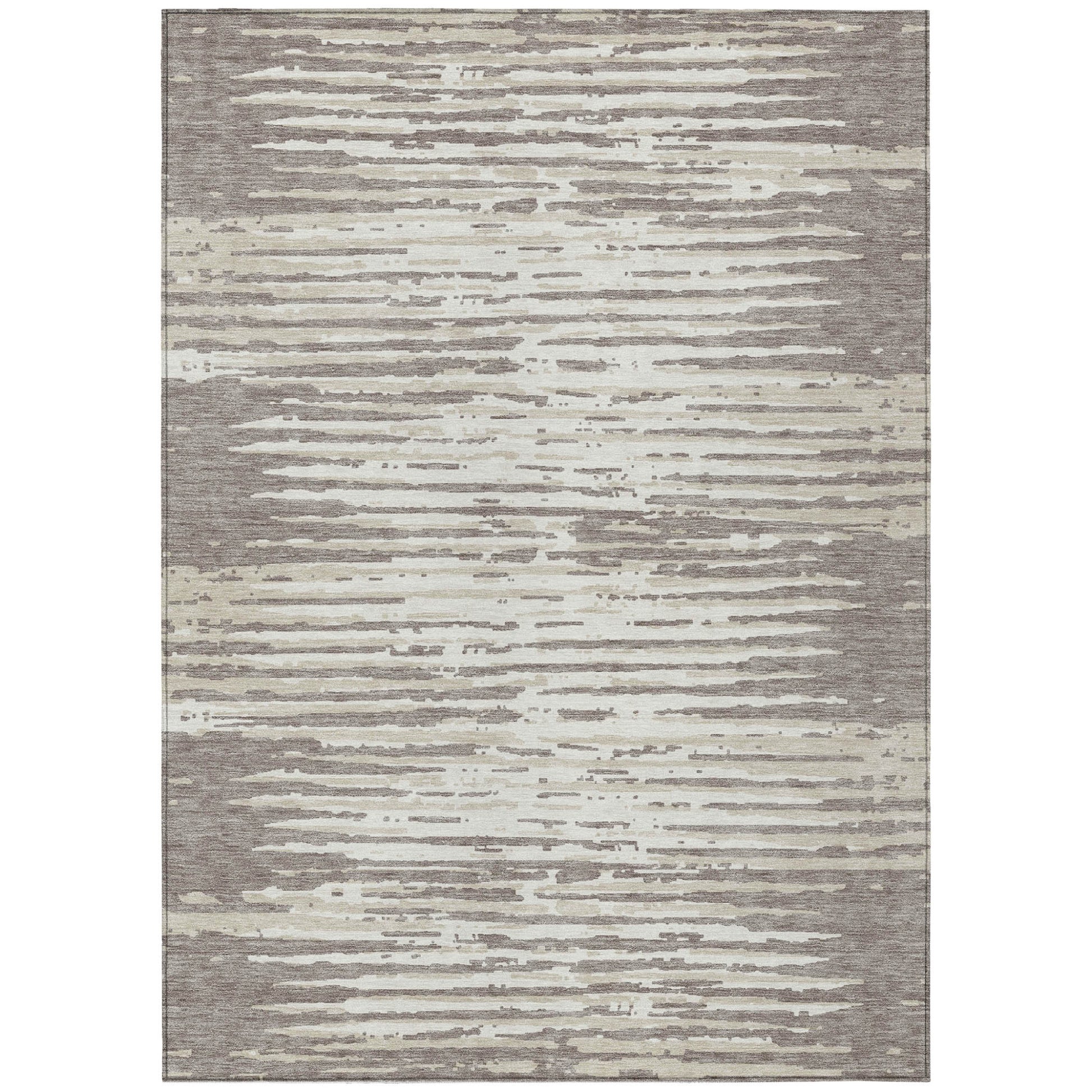 3' X 5' Taupe And Ivory Striped Washable Indoor Outdoor Area Rug-1