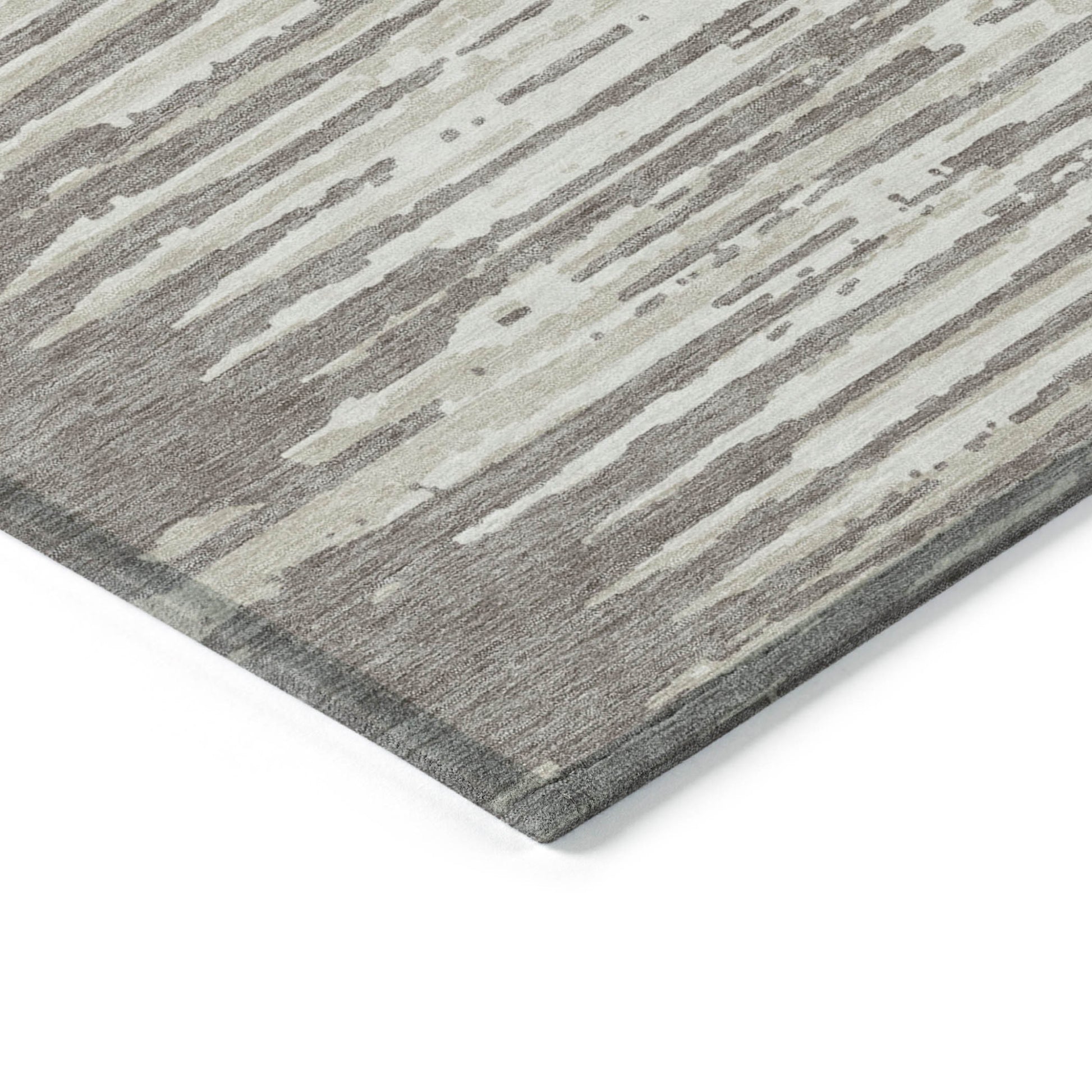 3' X 5' Taupe And Ivory Striped Washable Indoor Outdoor Area Rug-4