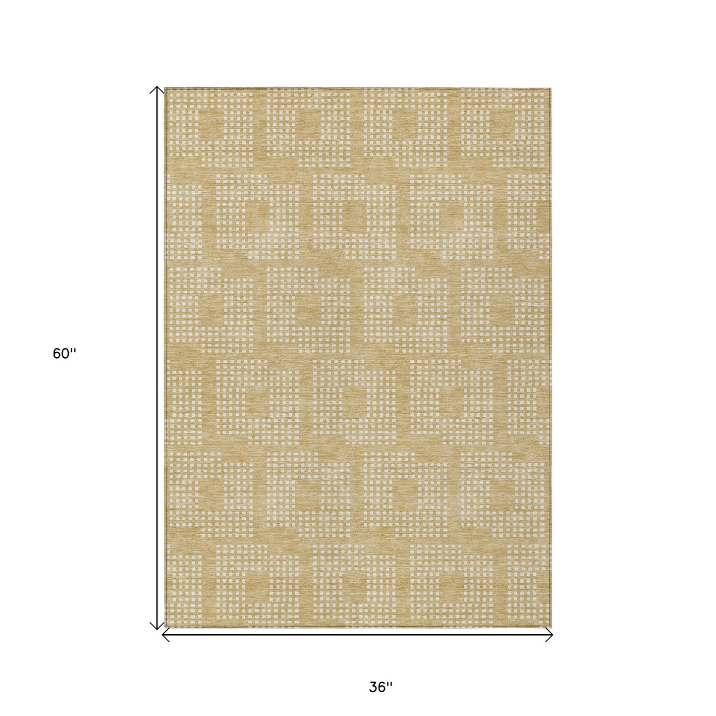 3' X 5' Gold And Ivory Geometric Washable Indoor Outdoor Area Rug-2