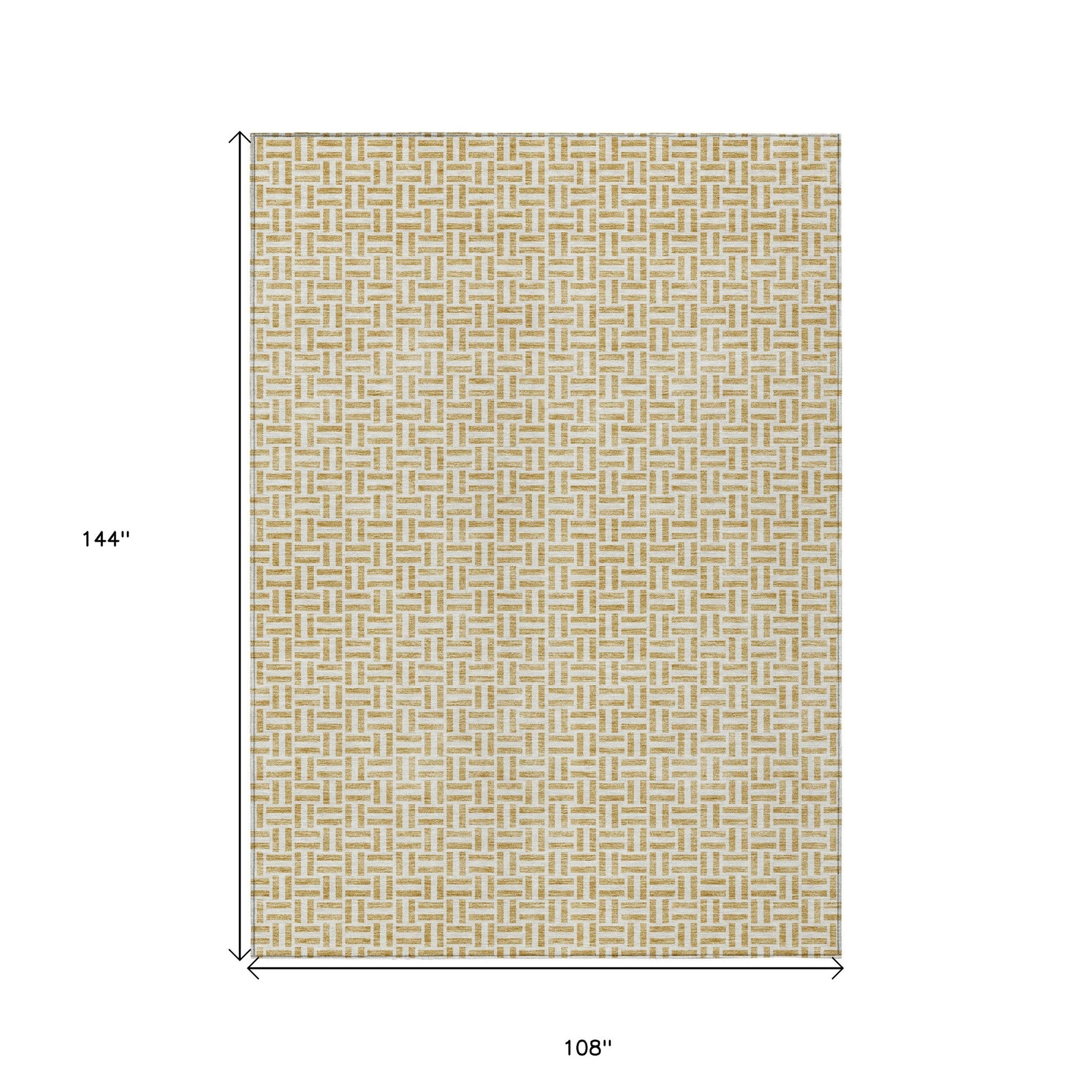 9' X 12' Gold And Ivory Geometric Washable Indoor Outdoor Area Rug-2
