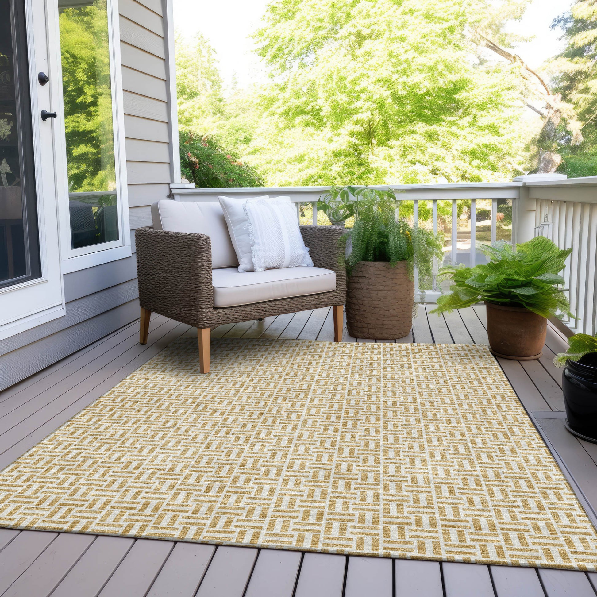 9' X 12' Gold And Ivory Geometric Washable Indoor Outdoor Area Rug-8