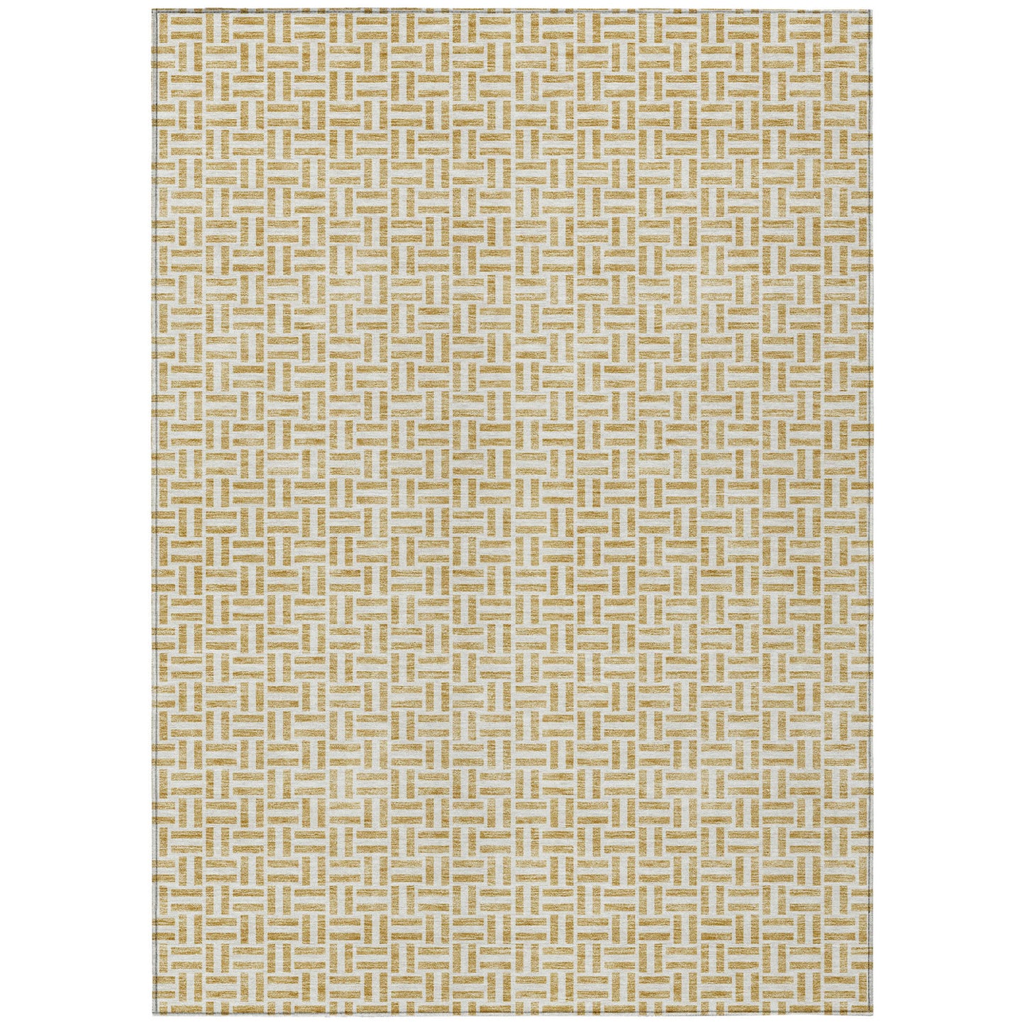9' X 12' Gold And Ivory Geometric Washable Indoor Outdoor Area Rug-1