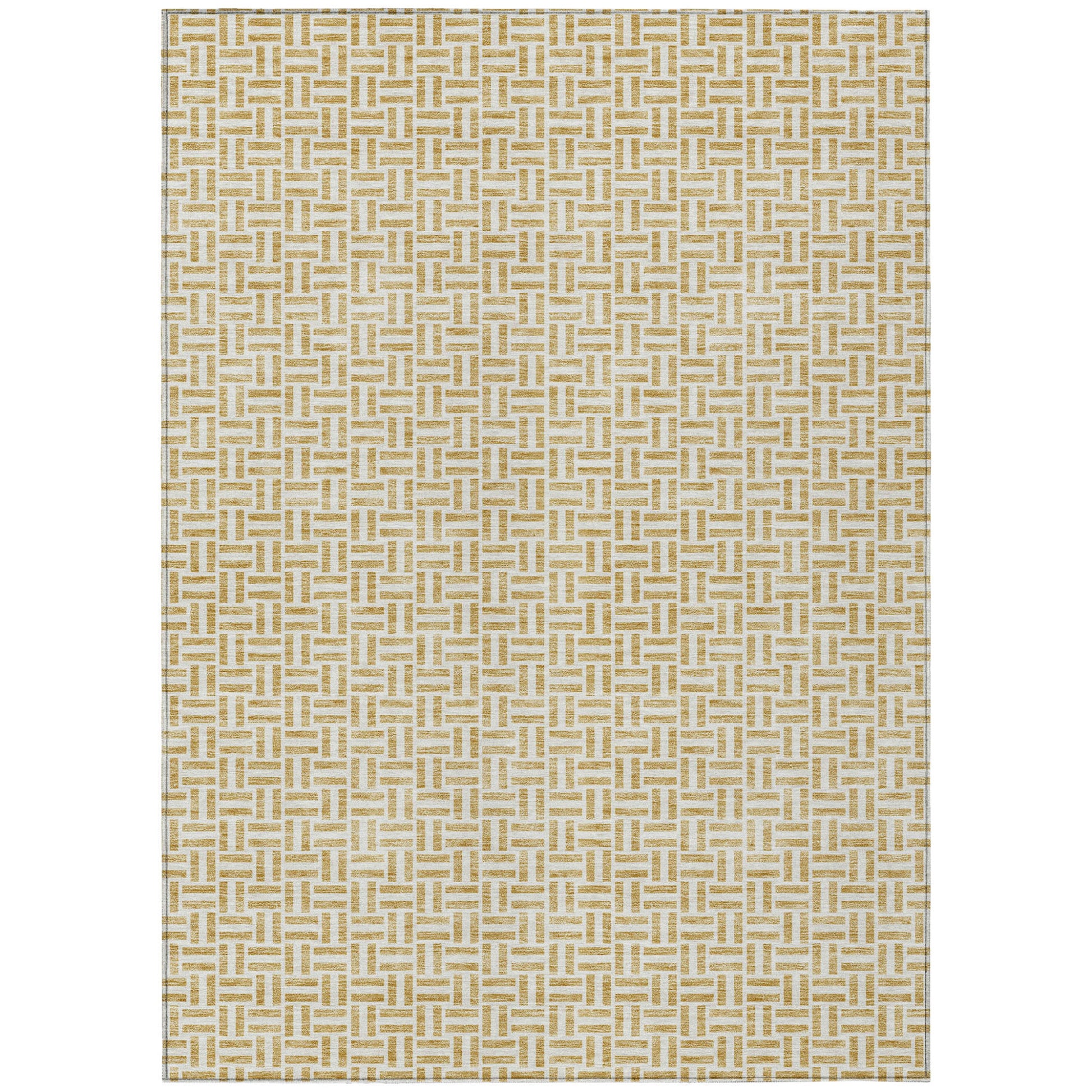 9' X 12' Gold And Ivory Geometric Washable Indoor Outdoor Area Rug-1