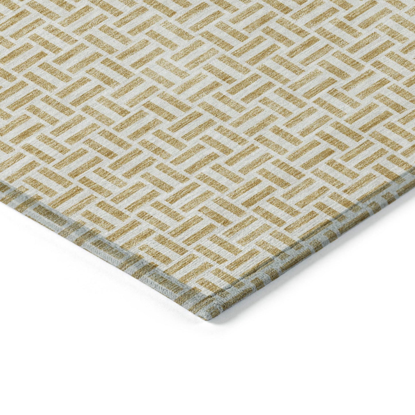 9' X 12' Gold And Ivory Geometric Washable Indoor Outdoor Area Rug-4
