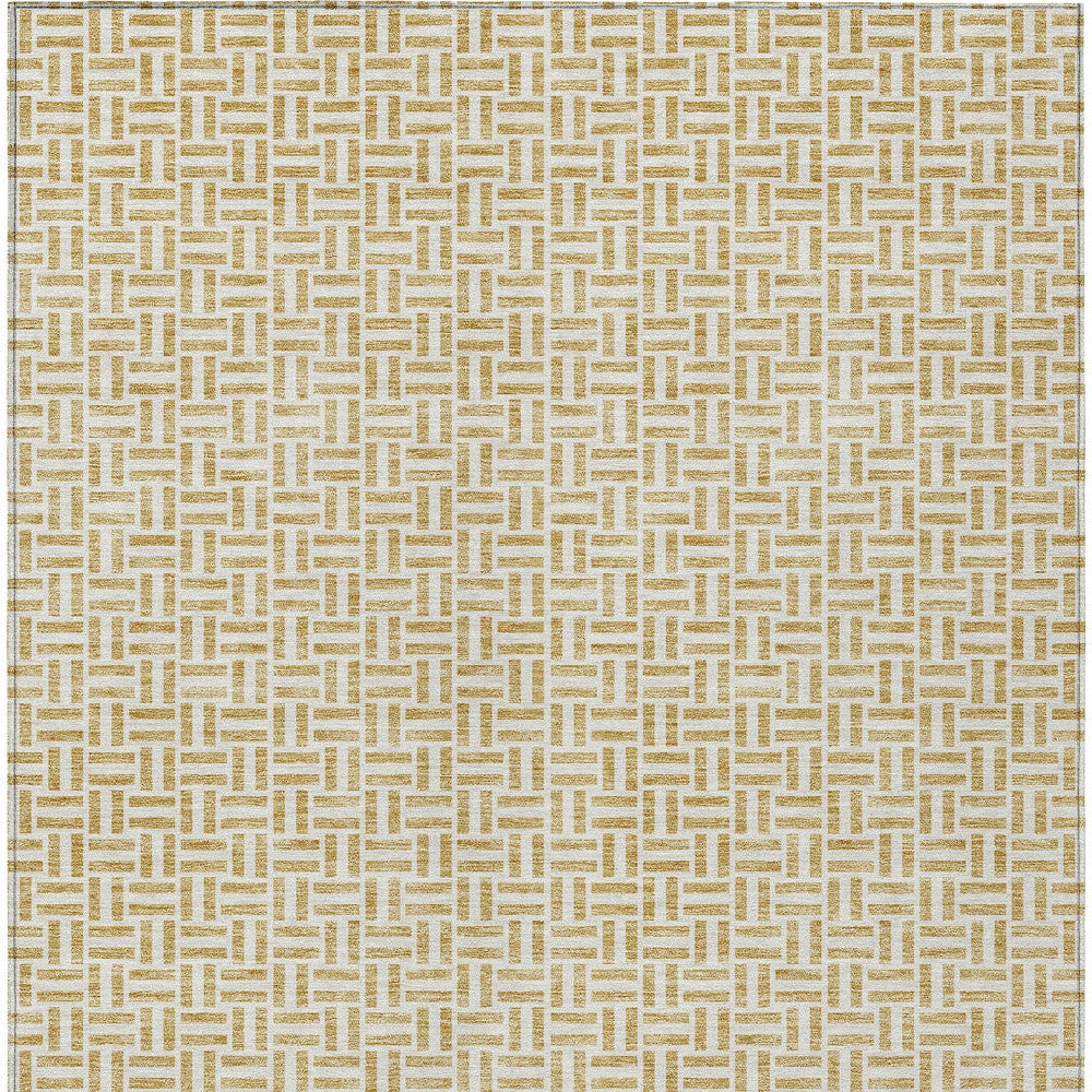 9' X 12' Gold And Ivory Geometric Washable Indoor Outdoor Area Rug-6